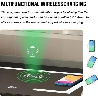 Smart Acrylic Nightstand with Wireless Charging & Fingerprint Drawer &ndash; Orange